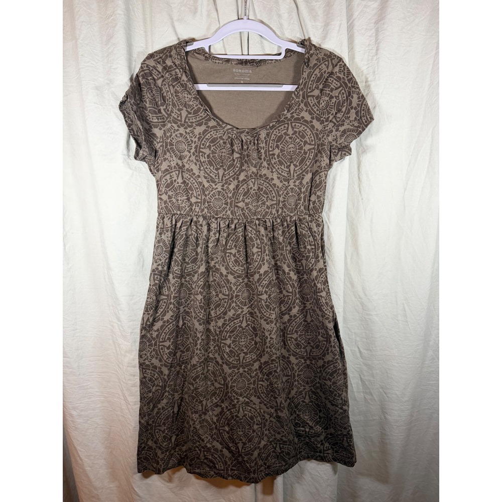 Sonoma Life Style Womens Brown‎ Medallion Print Empire Waist Pocket Dress Size M